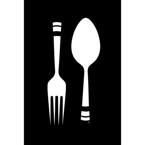 Fork Spoon Black Modern Wood Framed Art Print with Double Matting by Pavlova, Martina