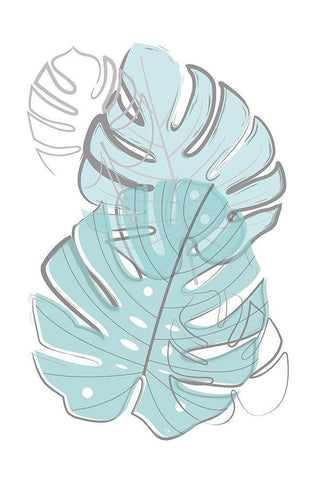 Blue Leaves Black Ornate Wood Framed Art Print with Double Matting by Pavlova, Martina