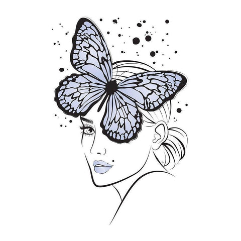 Lady Butterfly Blue Black Modern Wood Framed Art Print with Double Matting by Pavlova, Martina