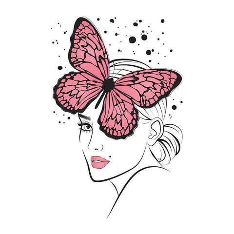 Lady Butterfly Pink Black Modern Wood Framed Art Print by Pavlova, Martina