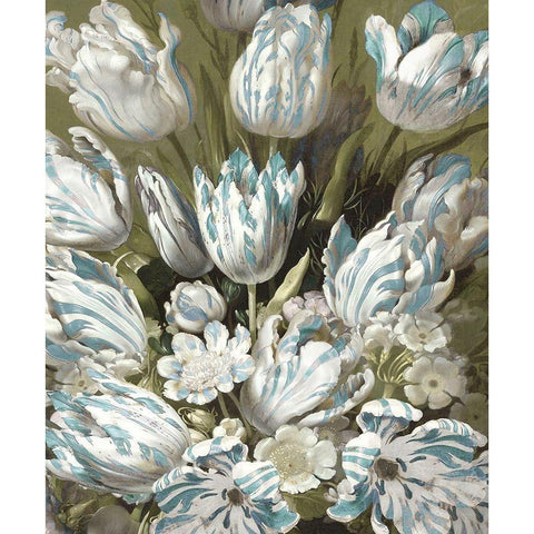 Tulip Bouquet in Aqua Gold Ornate Wood Framed Art Print with Double Matting by McQueen, Angela