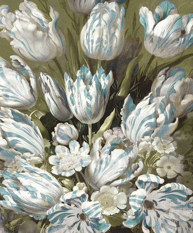 Tulip Bouquet in Aqua White Modern Wood Framed Art Print with Double Matting by McQueen, Angela