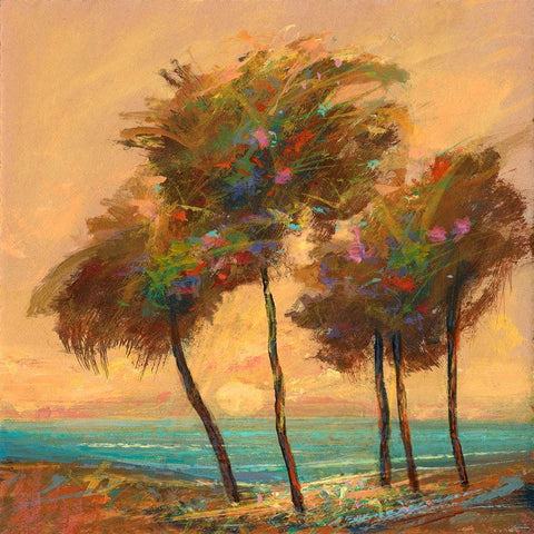 Palms Setting Sun Black Modern Wood Framed Art Print by Tienhaara, Michael