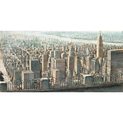 City View of Manhattan White Modern Wood Framed Art Print by Daniels, Matthew