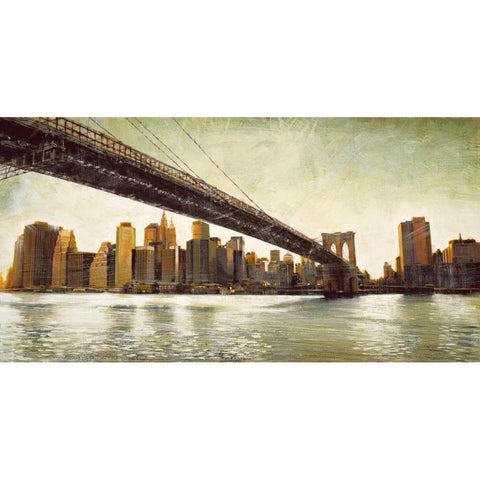 Brooklyn Bridge View Black Modern Wood Framed Art Print with Double Matting by Daniels, Matthew