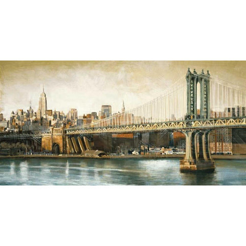 Manhattan Bridge View Black Modern Wood Framed Art Print with Double Matting by Daniels, Matthew