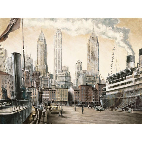 Departure, New York Black Modern Wood Framed Art Print with Double Matting by Daniels, Matthew