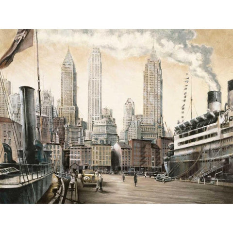 Departure-New York Gold Ornate Wood Framed Art Print with Double Matting by Daniels, Matthew