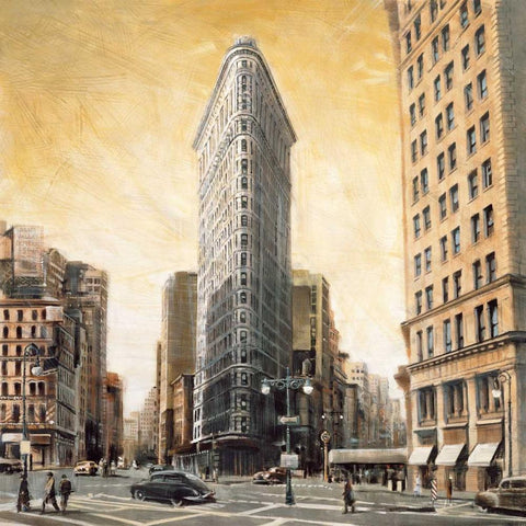 The Flatiron Building Black Modern Wood Framed Art Print with Double Matting by Daniels, Matthew