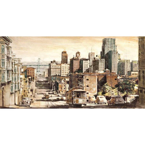 San Francisco View to Bay Brid Gold Ornate Wood Framed Art Print with Double Matting by Daniels, Matthew