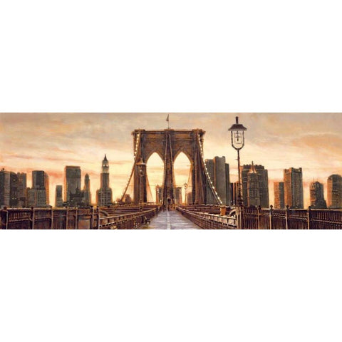 Manhattan Evening Gold Ornate Wood Framed Art Print with Double Matting by Daniels, Matthew