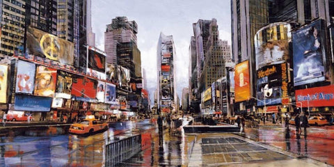 Evening in Times Square White Modern Wood Framed Art Print with Double Matting by Daniels, Matthew