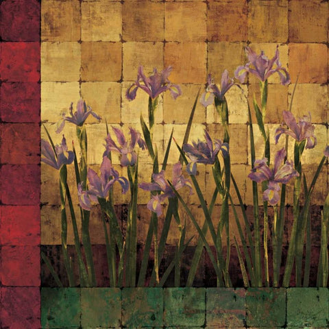 Iris Garden White Modern Wood Framed Art Print with Double Matting by Wells, Marcia