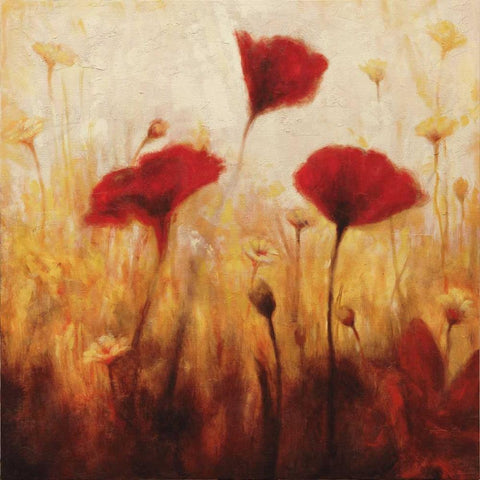 Poppies and Daisies I Gold Ornate Wood Framed Art Print with Double Matting by Carter, Natalie
