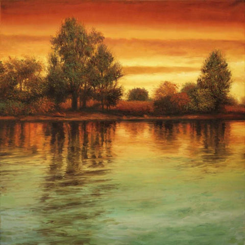 River Sunset I White Modern Wood Framed Art Print with Double Matting by Thomas, Neil