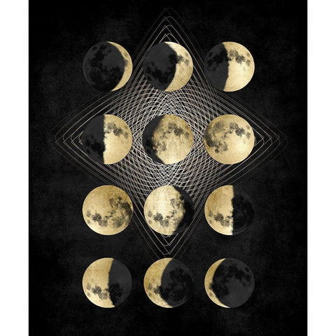 Moon Phases Black Modern Wood Framed Art Print with Double Matting by Jeffries, Oliver