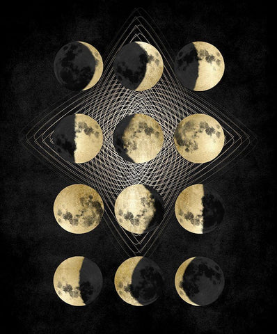 Moon Phases Black Ornate Wood Framed Art Print with Double Matting by Jeffries, Oliver