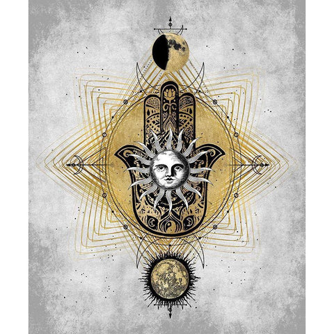 Hamsa Hand with Sun Black Modern Wood Framed Art Print with Double Matting by Jeffries, Oliver