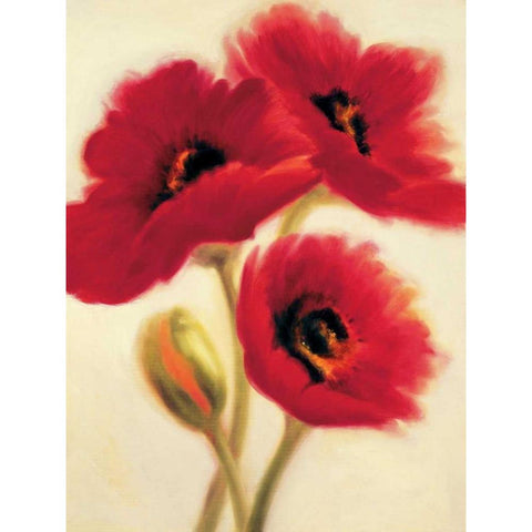 Red Poppies White Modern Wood Framed Art Print by Benson, Paula