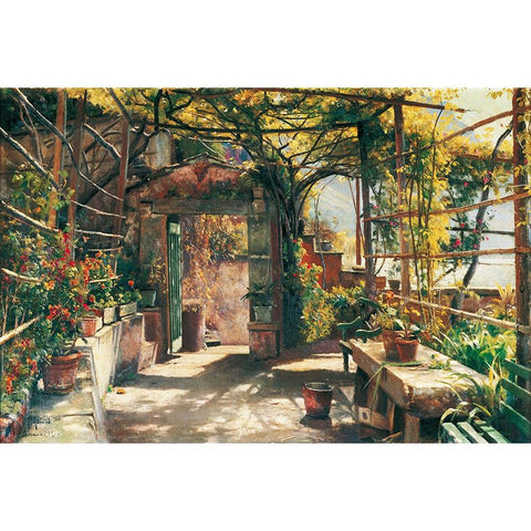 In the Pergola Gold Ornate Wood Framed Art Print with Double Matting by Monsted, Peder