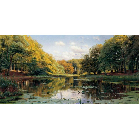 River Landscape Black Modern Wood Framed Art Print by Monsted, Peder