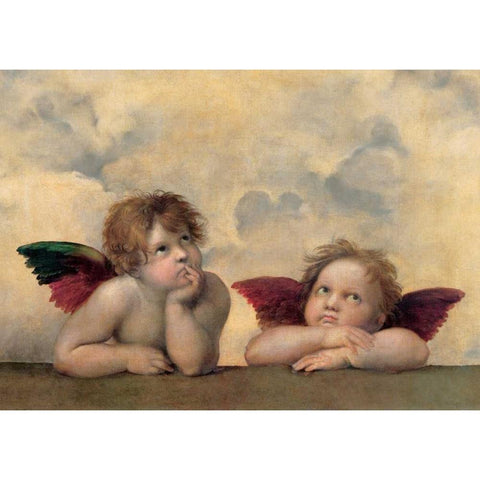 Angeli - Madonna Sistina Gold Ornate Wood Framed Art Print with Double Matting by Sanzio, Raffaello