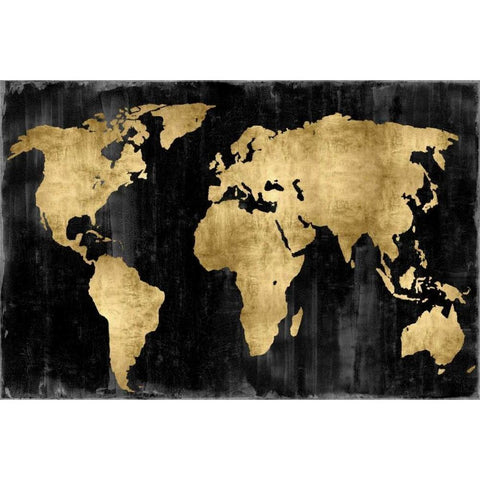 The World - Gold on Black White Modern Wood Framed Art Print by Brennan, Russell