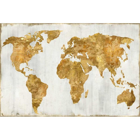 The World In Gold White Modern Wood Framed Art Print by Brennan, Russell