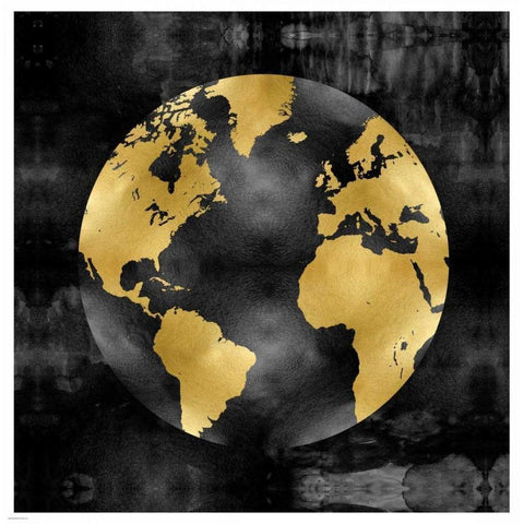 The Globe Gold on Black Black Modern Wood Framed Art Print with Double Matting by Brennan, Russell