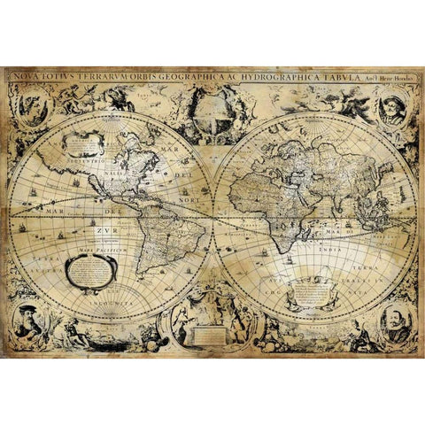 Antique Map I Black Modern Wood Framed Art Print with Double Matting by Brennan, Russell