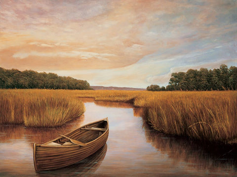 Reflections on the lake I White Modern Wood Framed Art Print with Double Matting by Dunahay, Richard