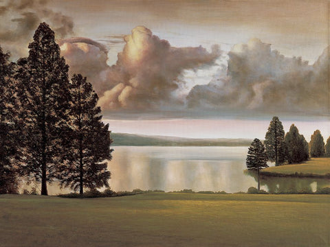 Lakeside II White Modern Wood Framed Art Print with Double Matting by Dunahay, Richard