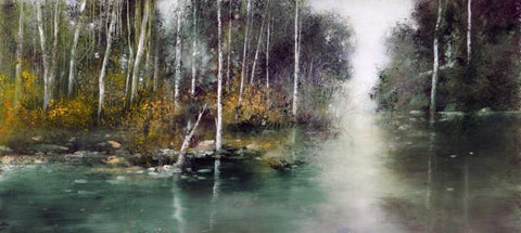 Birch Trees White Modern Wood Framed Art Print with Double Matting by Di Scenza, Ron