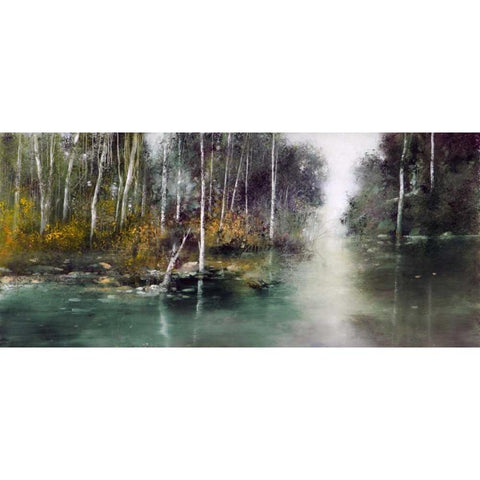 Birch Trees Gold Ornate Wood Framed Art Print with Double Matting by Di Scenza, Ron