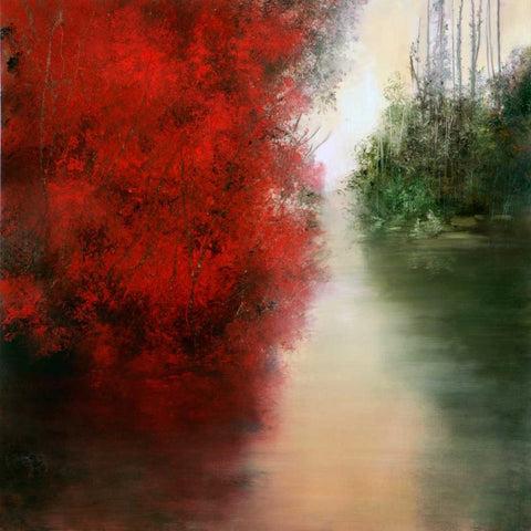 Red Reflections White Modern Wood Framed Art Print with Double Matting by Di Scenza, Ron