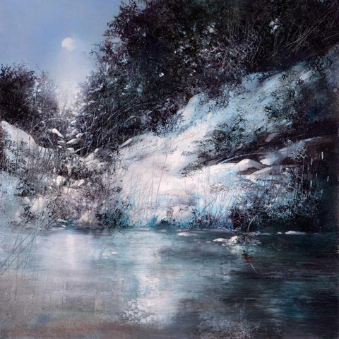 Winter Moon White Modern Wood Framed Art Print by Di Scenza, Ron