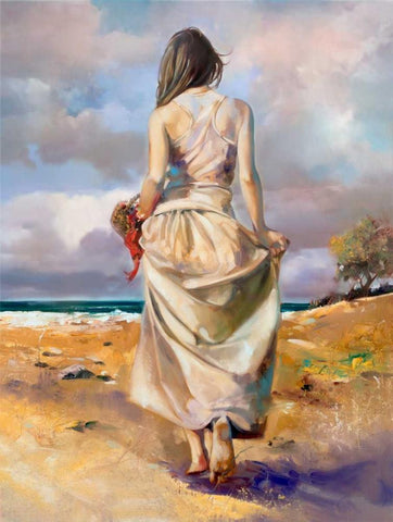 At The Beach White Modern Wood Framed Art Print with Double Matting by Di Scenza, Ron