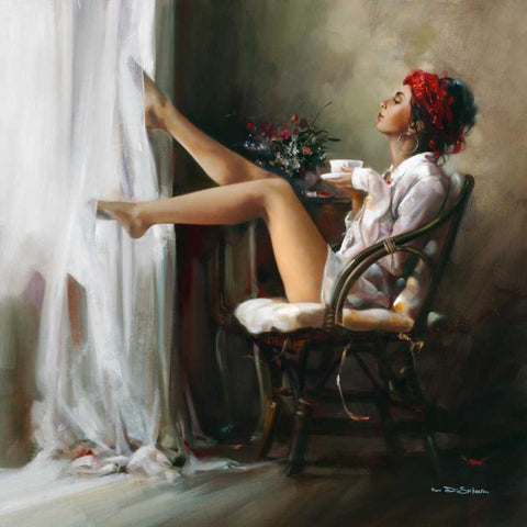 Coffee Break White Modern Wood Framed Art Print with Double Matting by Di Scenza, Ron
