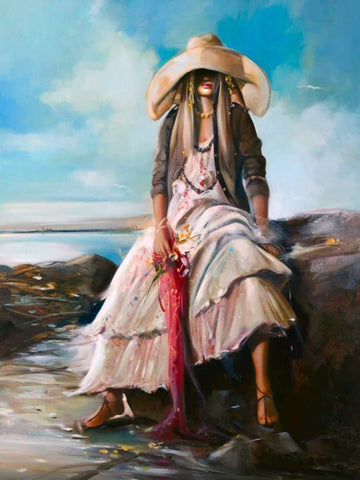 Hot Day Black Ornate Wood Framed Art Print with Double Matting by Di Scenza, Ron