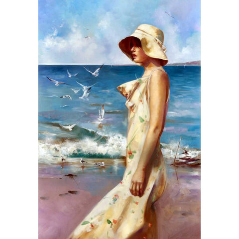 On The Beach Gold Ornate Wood Framed Art Print with Double Matting by Di Scenza, Ron