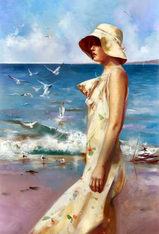 On The Beach Black Ornate Wood Framed Art Print with Double Matting by Di Scenza, Ron