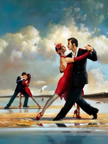 Tango On The Beach White Modern Wood Framed Art Print with Double Matting by Di Scenza, Ron