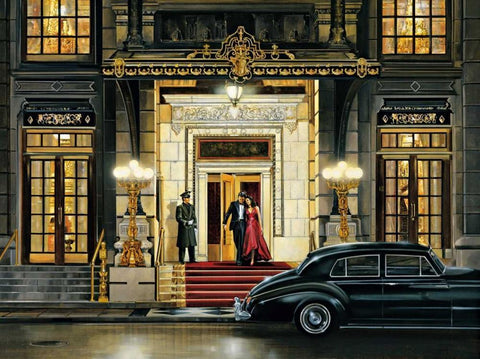 Uptown Night Black Ornate Wood Framed Art Print with Double Matting by Di Scenza, Ron