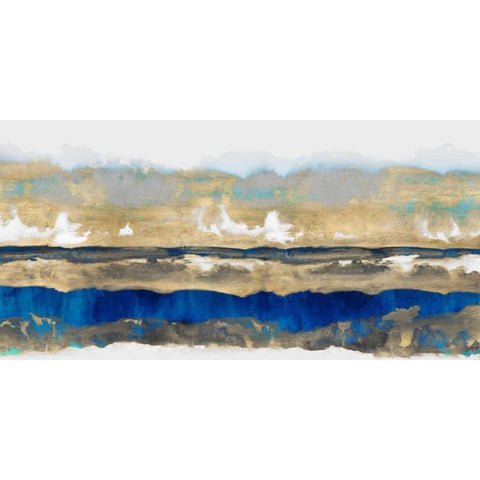 Strata in Blue and Gold Black Modern Wood Framed Art Print with Double Matting by Springer, Rachel