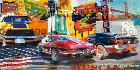 Muscle Cars White Modern Wood Framed Art Print with Double Matting by Foster, Ray