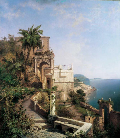 In the Garden-Amalfi Black Ornate Wood Framed Art Print with Double Matting by Unterberger, Richard Franz
