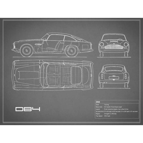 Aston DB4 -Grey Black Modern Wood Framed Art Print with Double Matting by Rogan, Mark