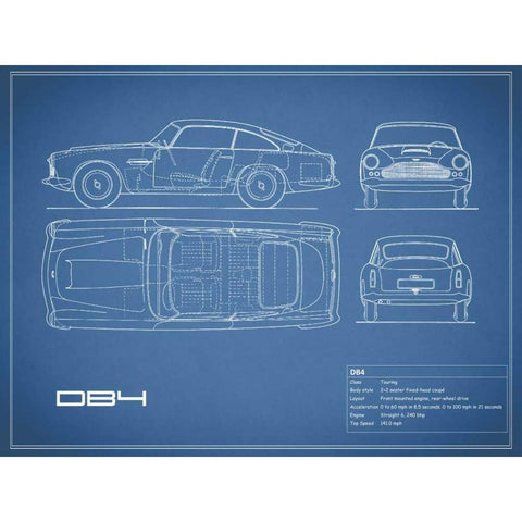 Aston DB4 -Blue Black Modern Wood Framed Art Print with Double Matting by Rogan, Mark