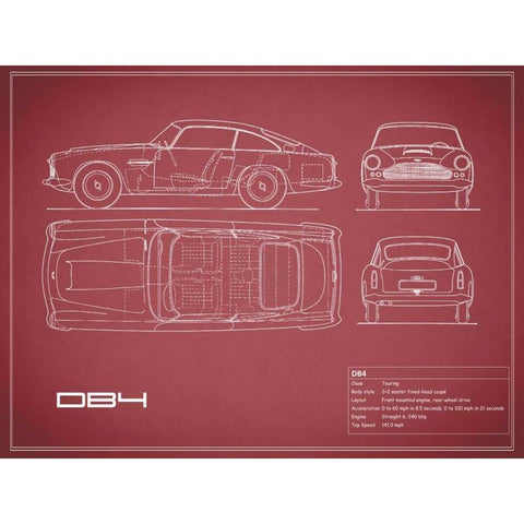 Aston DB4 -Maroon White Modern Wood Framed Art Print by Rogan, Mark