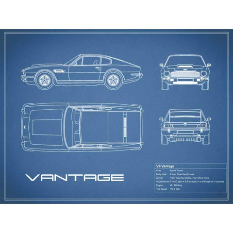 Aston V8 Vantage-Blue Gold Ornate Wood Framed Art Print with Double Matting by Rogan, Mark